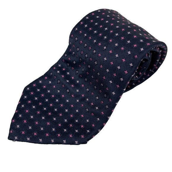 HUGO BOSS 100% SILK Made in Italy Red White & Blue Tie 3.75" - Picture 1 of 3